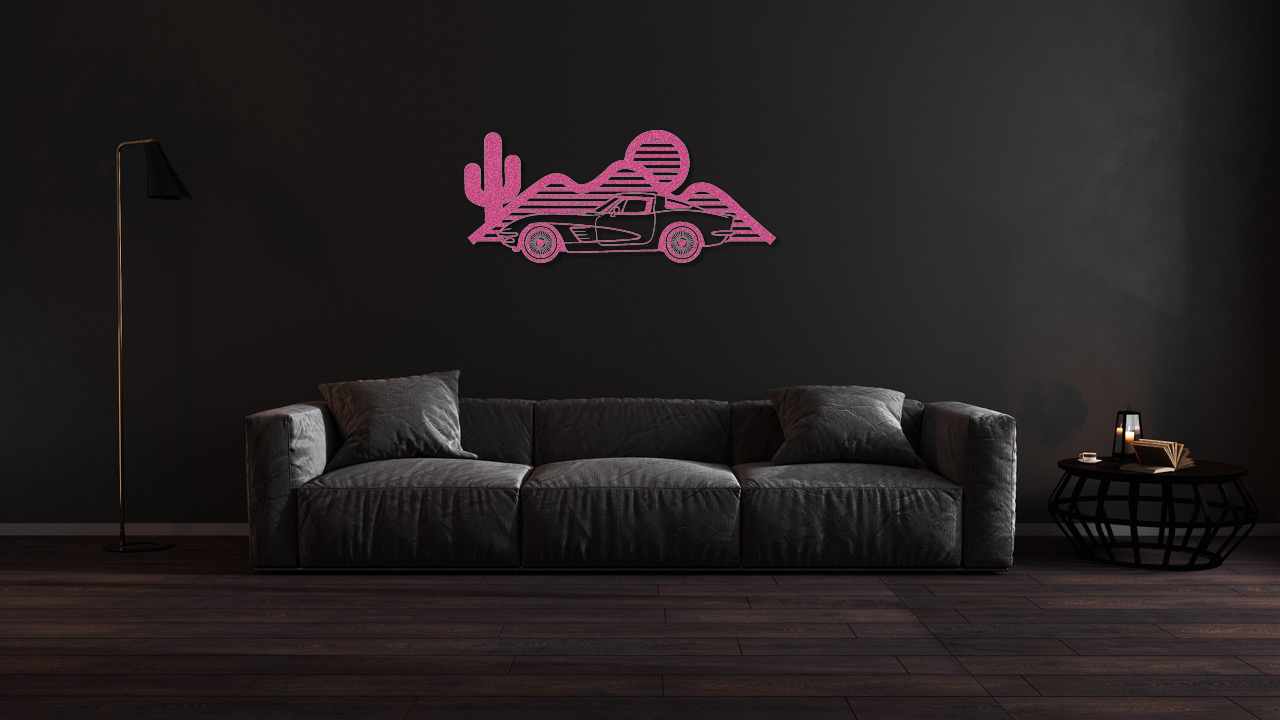 Custom Corvette Silhouette Metal Art – Personalized Corvette Wall Decor, LED-Ready, Powder-Coated Steel, Car Lover Gift