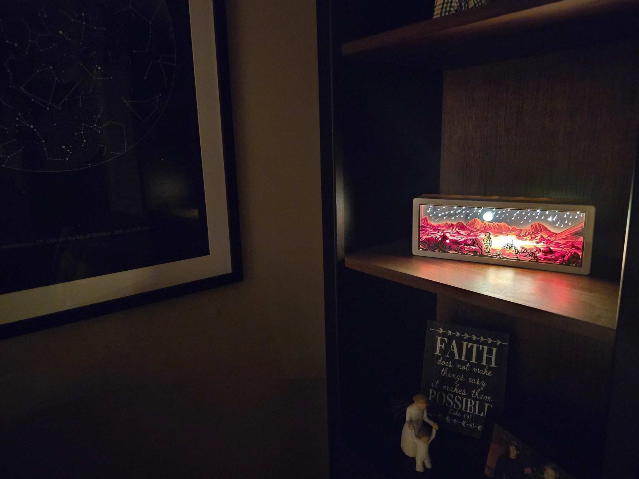 Walking on Mars 3D Paper Light glowing Martian scene with LED illumination