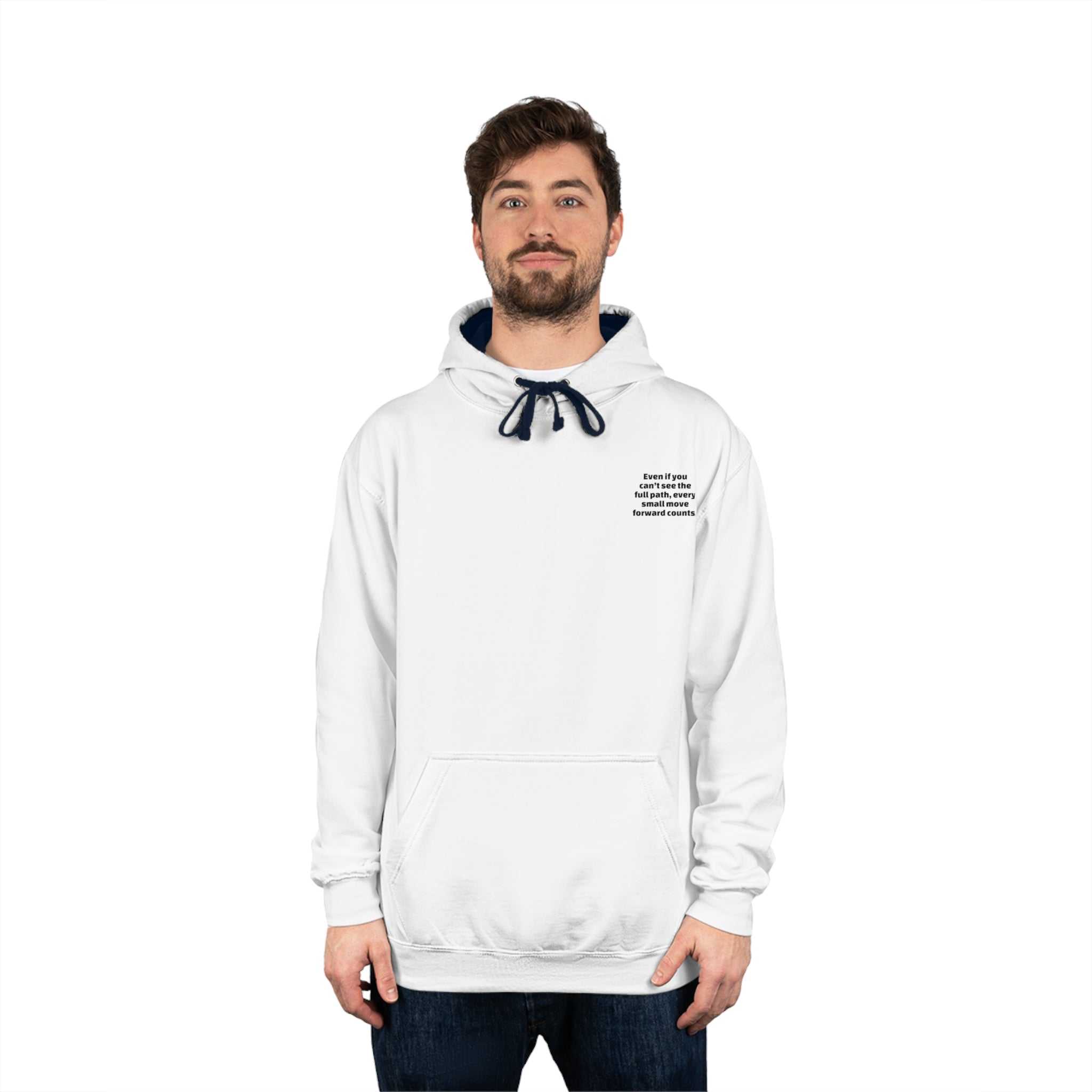 Inspirational Unisex Varsity Hoodie with contrast hood and motivational graphic, cozy and stylish for all seasons