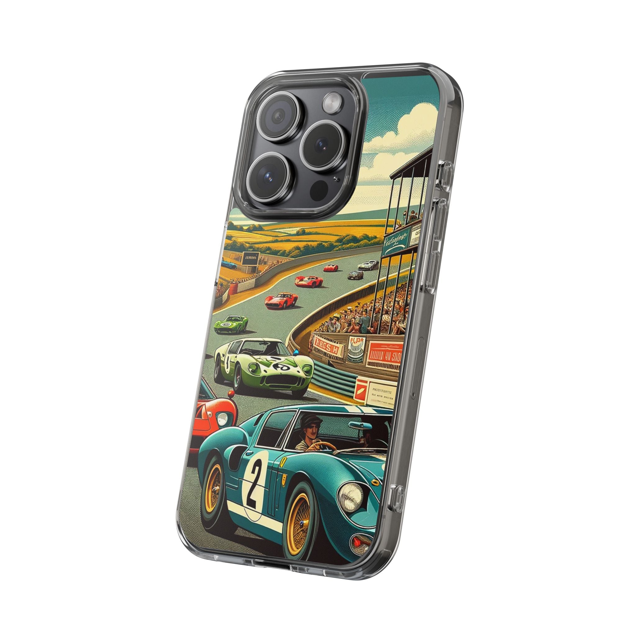 Vintage Racing Track Clear Impact-Resistant Phone Case