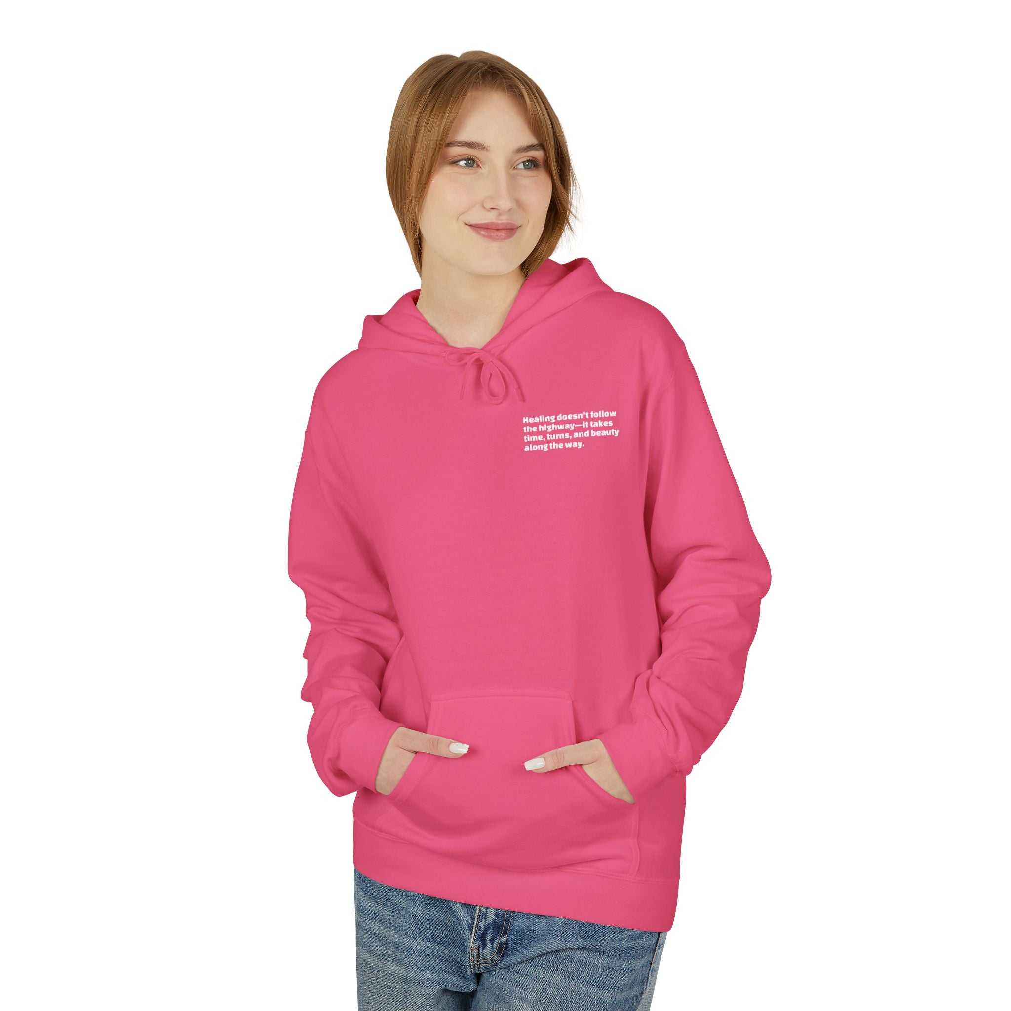 Inspirational travel hoodie softstyle fleece with relaxed fit and pouch pocket for cozy adventures