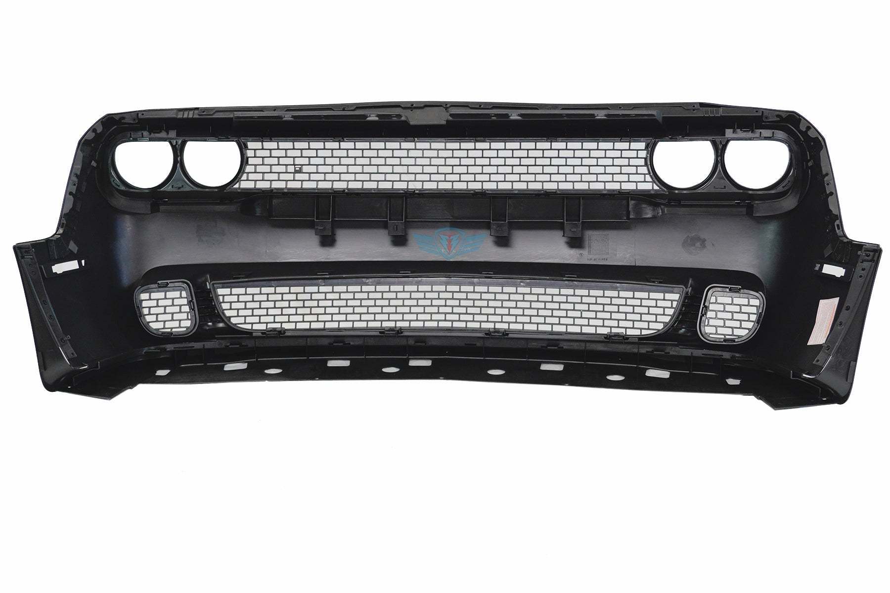 2015-2023 Dodge Challenger SRT Hellcat style front bumper conversion kit installed on grey Scat Pack model