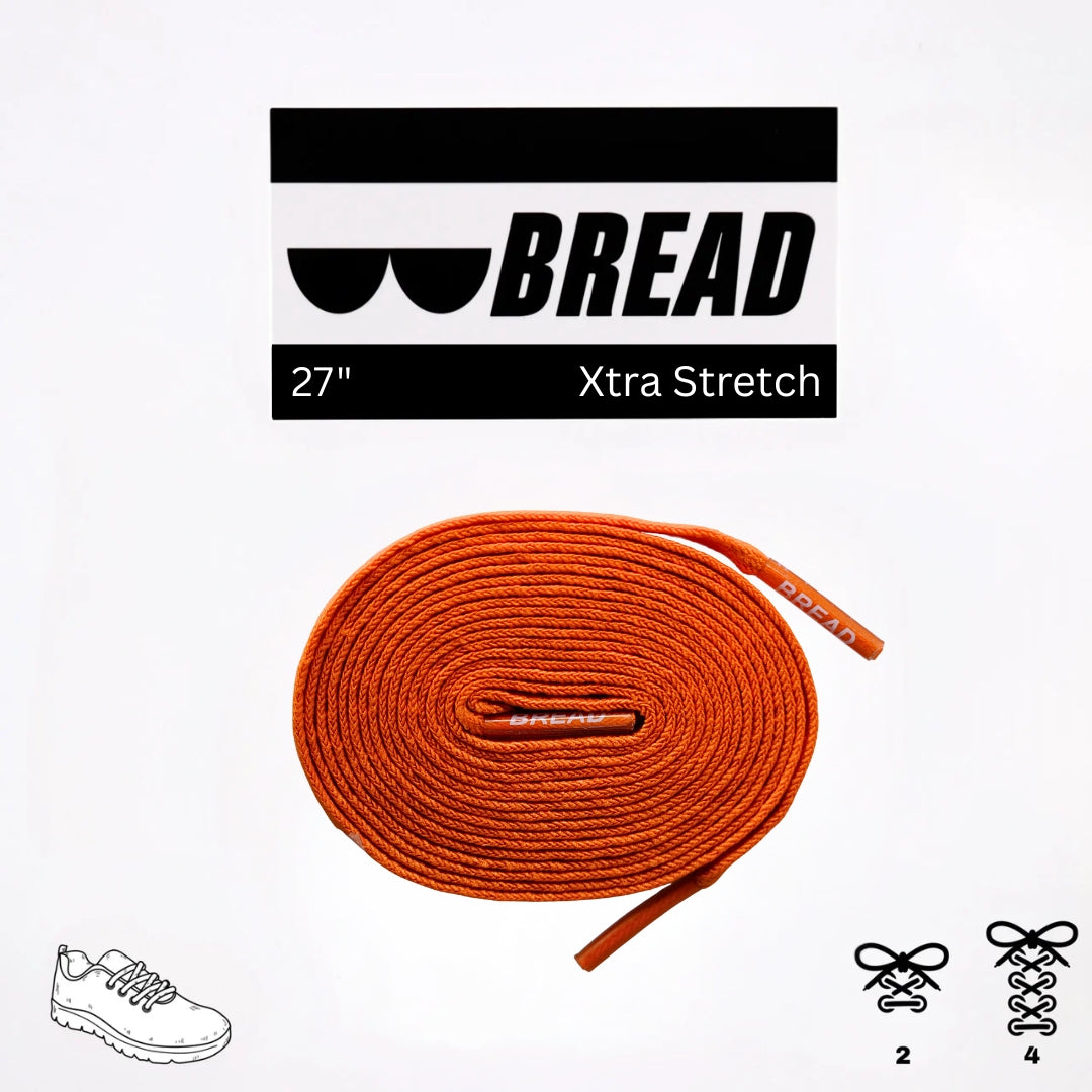 Coral Orange Bread Laces stretchy shoelaces securing shoes with one tie