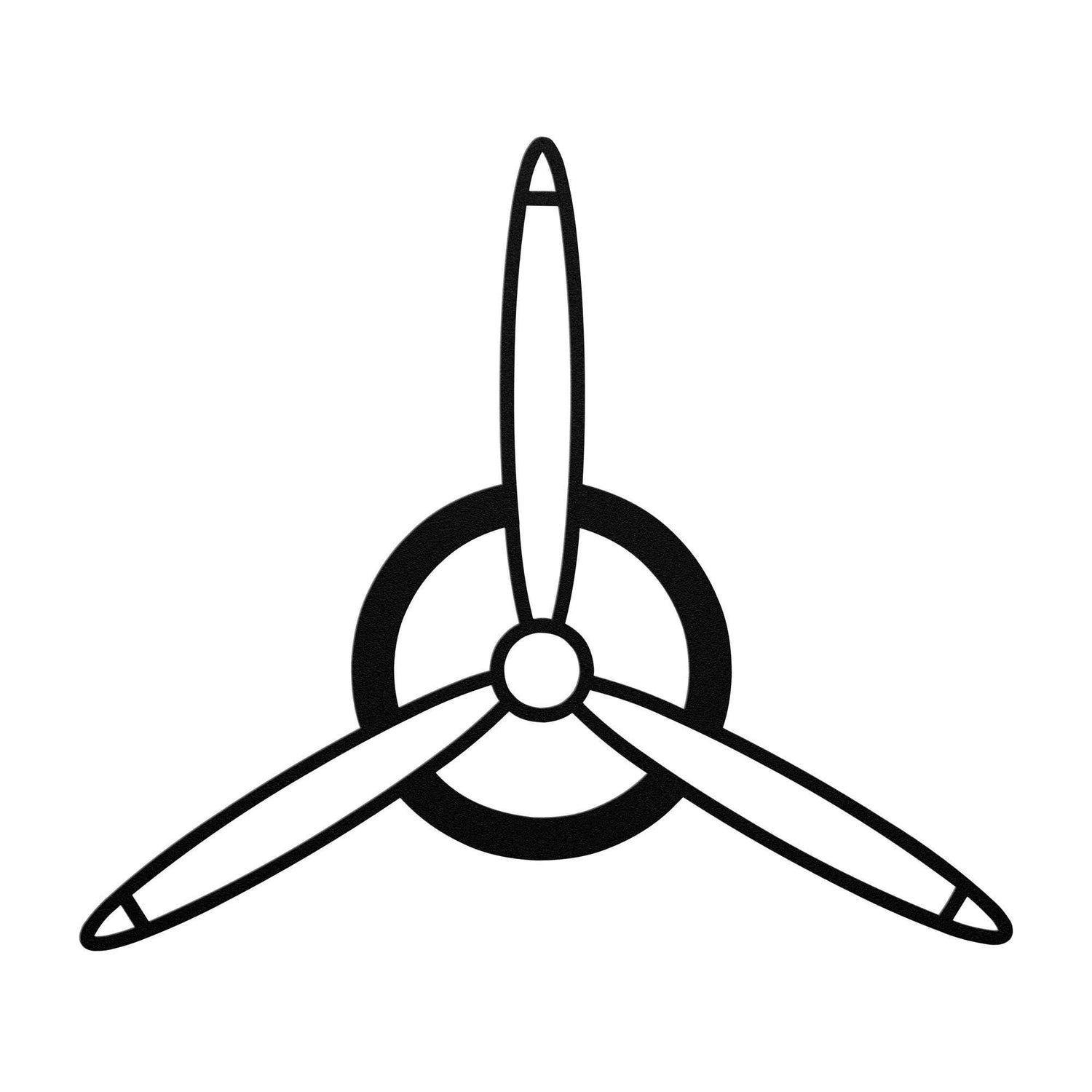 Elegant metal sign featuring a minimalist 3-blade airplane propeller design in black powder-coated steel.