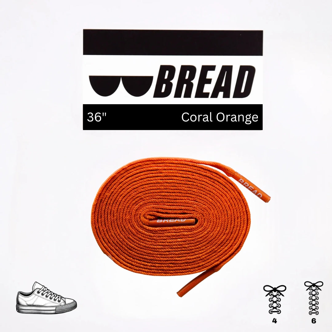Close-up of coral orange Bread Laces stretchy shoelaces on a shoe