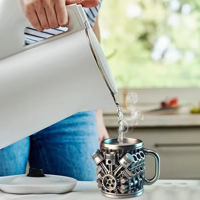 3D engine stainless steel mug designed Stainless Steel Mug. Ideal for coffee/beer, a fun home & office drinking accessory. - Prop and Piston