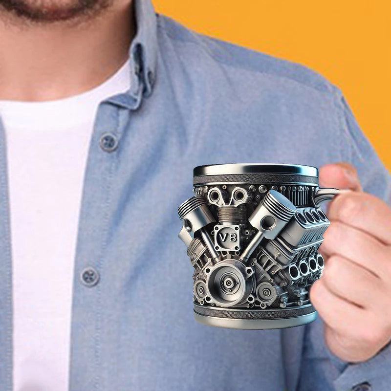 3D engine stainless steel mug designed Stainless Steel Mug. Ideal for coffee/beer, a fun home & office drinking accessory. - Prop and Piston