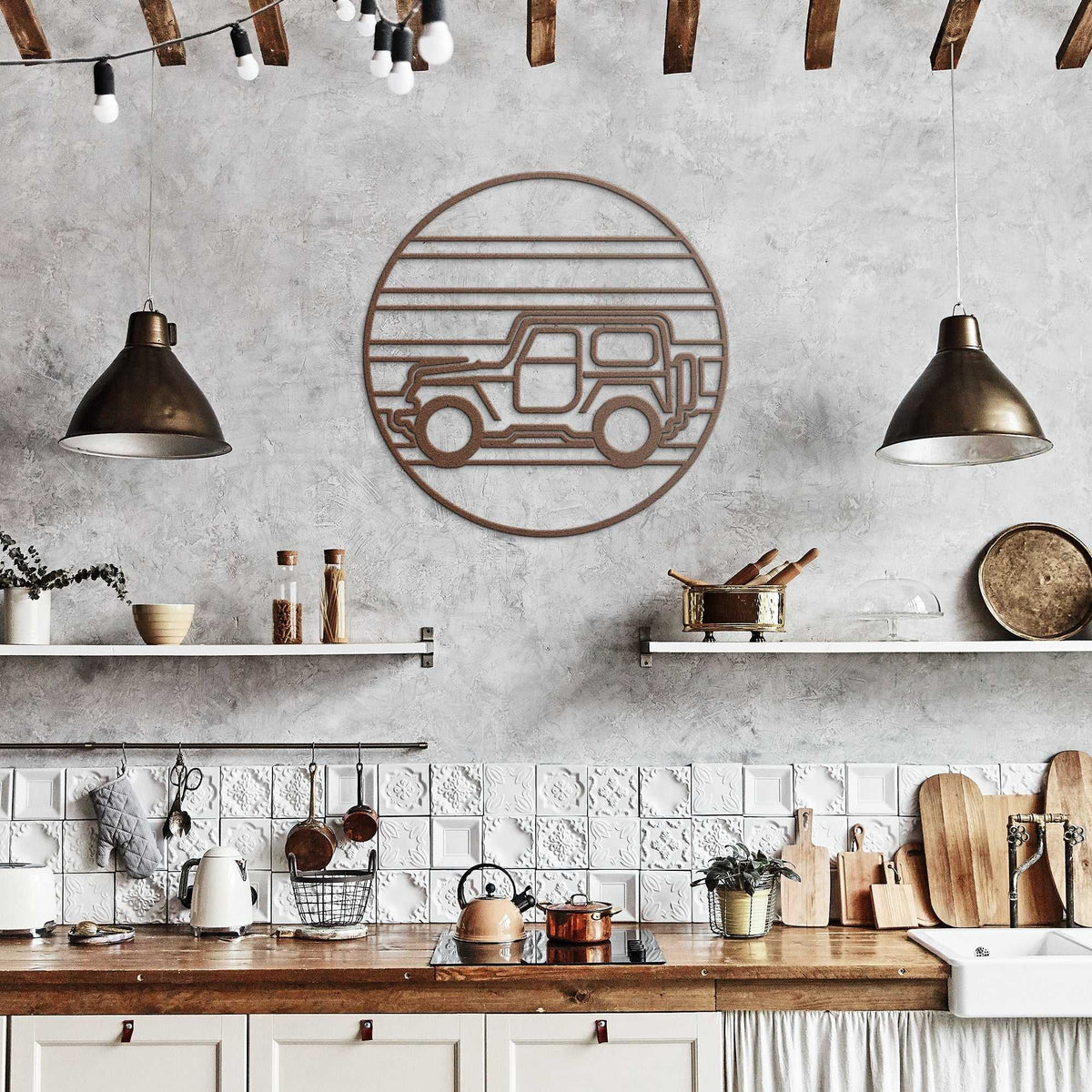 4x4 sunset metal wall art powder-coated steel desert glow garage decor