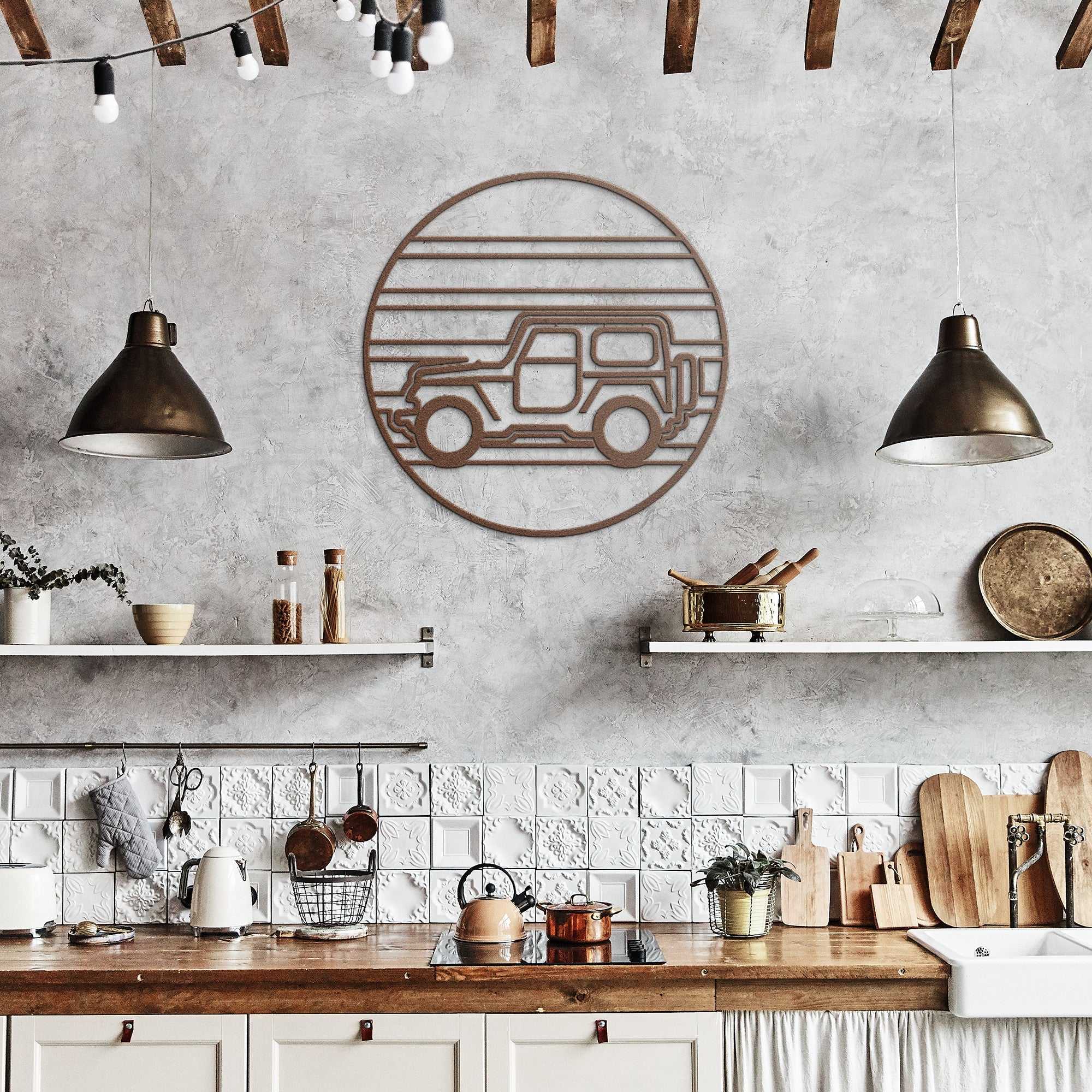 4x4 sunset metal wall art powder-coated steel desert glow garage decor
