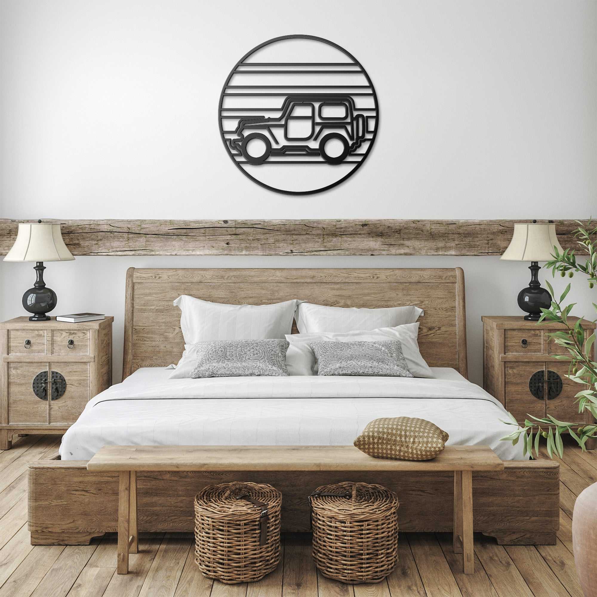 4x4 sunset metal wall art in desert glow colors, powder-coated steel, garage and outdoor decor