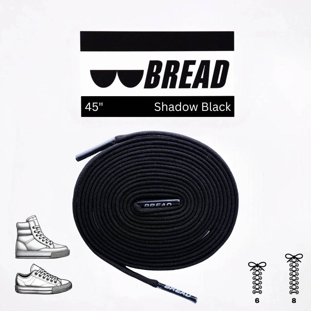 Shadow Black stretchy Bread Laces securing shoes with one tie