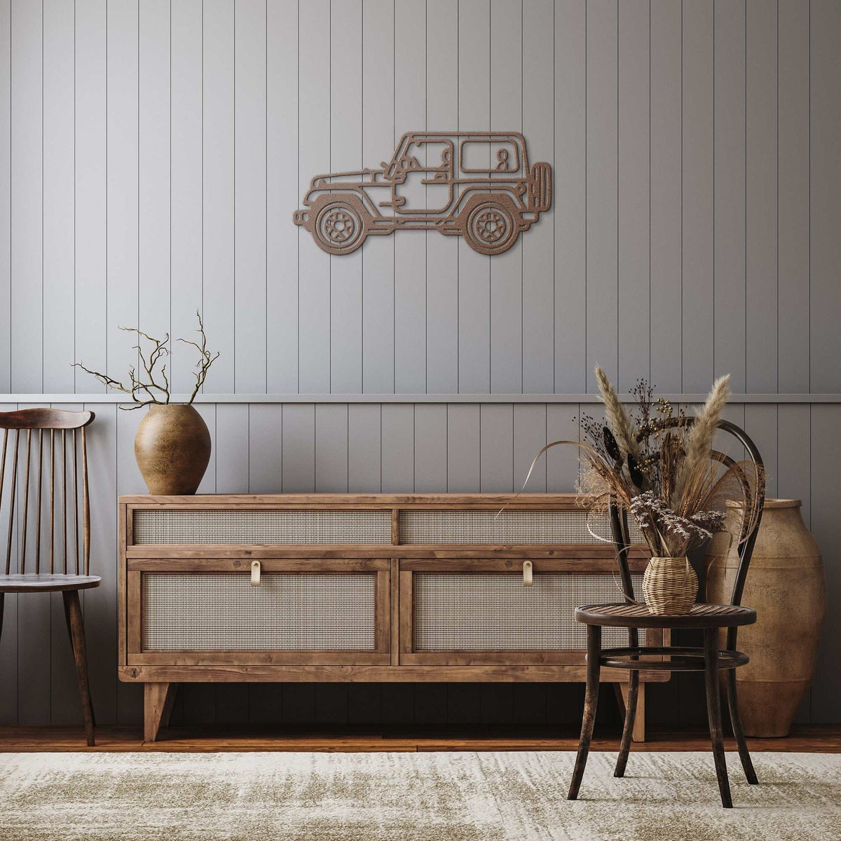 4x4 off road metal wall art made of powder-coated steel in rugged design