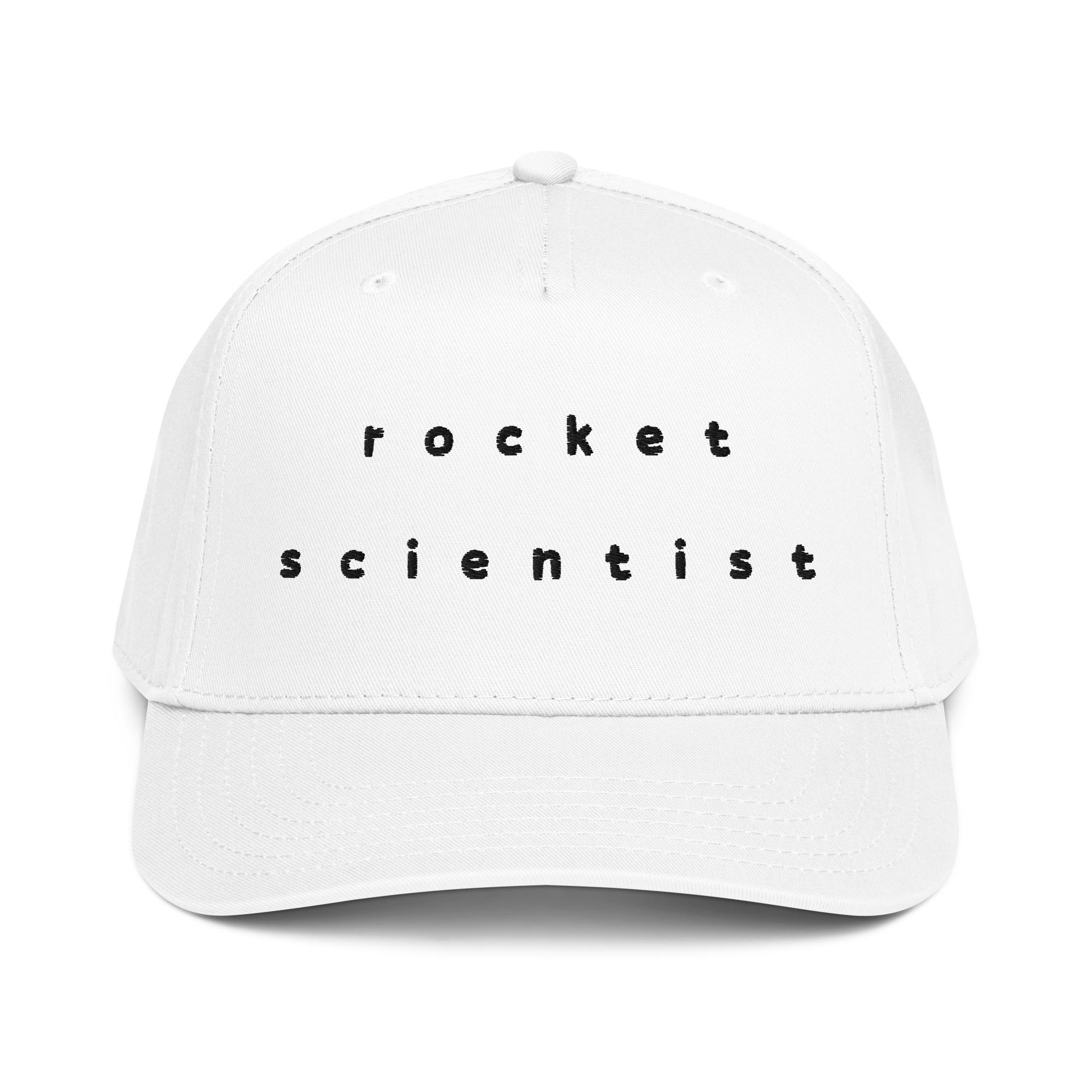 Rocket Scientist Aviation Hat with unique typography design on a white cap.