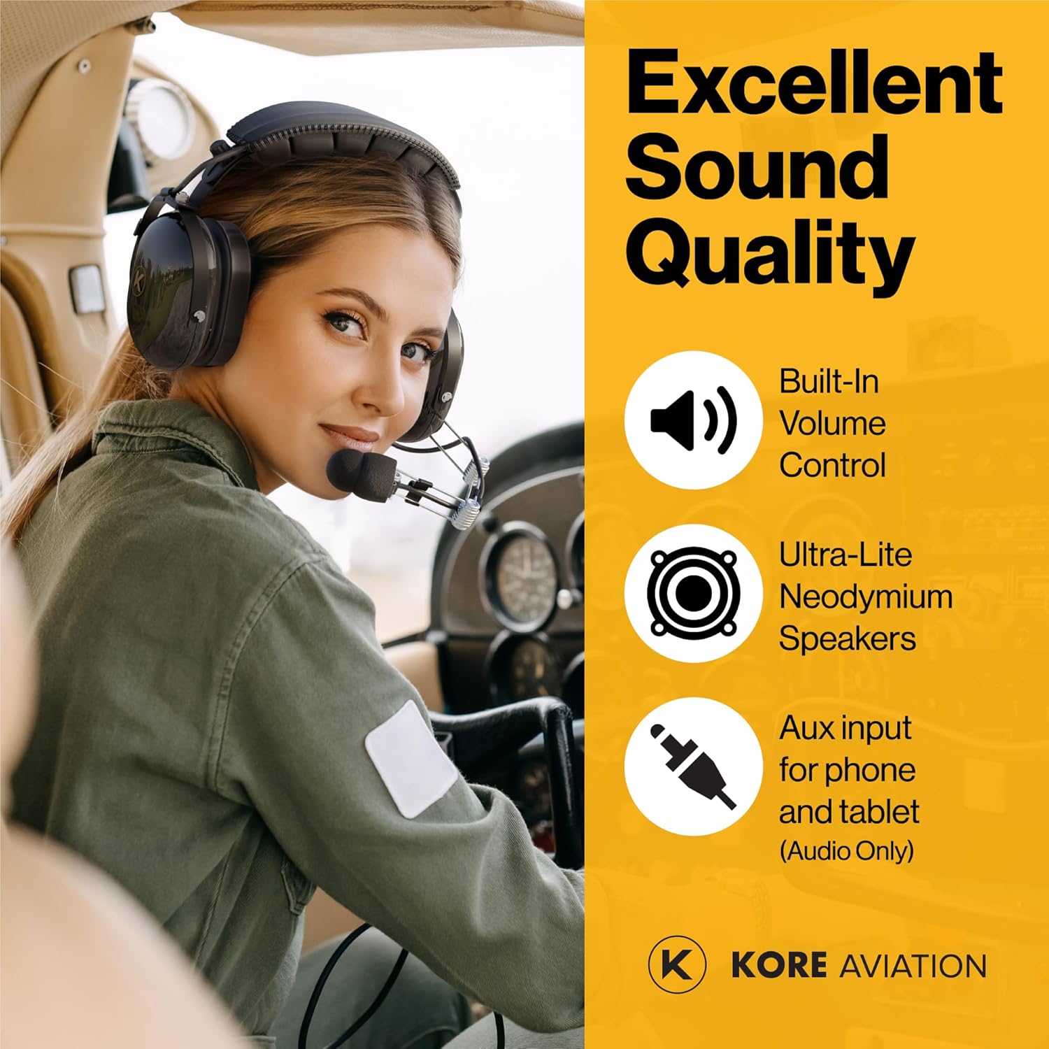 KORE P1 General Aviation Headset (Mono), Dual GA Plugs