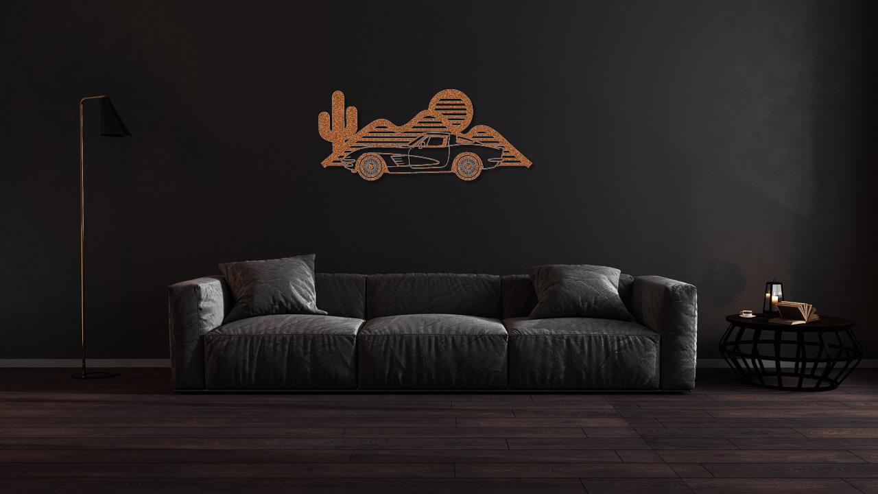Custom Corvette Silhouette Metal Art – Personalized Corvette Wall Decor, LED-Ready, Powder-Coated Steel, Car Lover Gift
