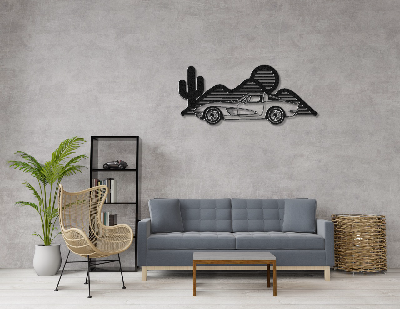 Custom Corvette Silhouette Metal Art – Personalized Corvette Wall Decor, LED-Ready, Powder-Coated Steel, Car Lover Gift