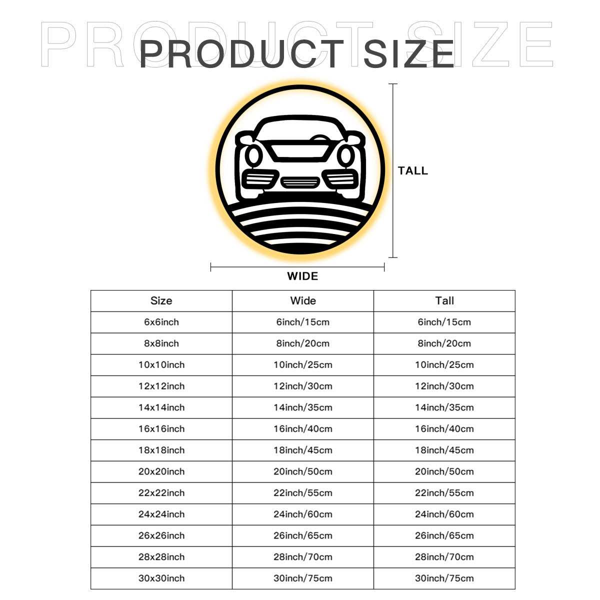 Nine Eleven metal wall art with LED backlight showcasing Porsche 911 front view cut from matte-black steel, featuring ambient illumination and 3D floating effect in multiple sizes.