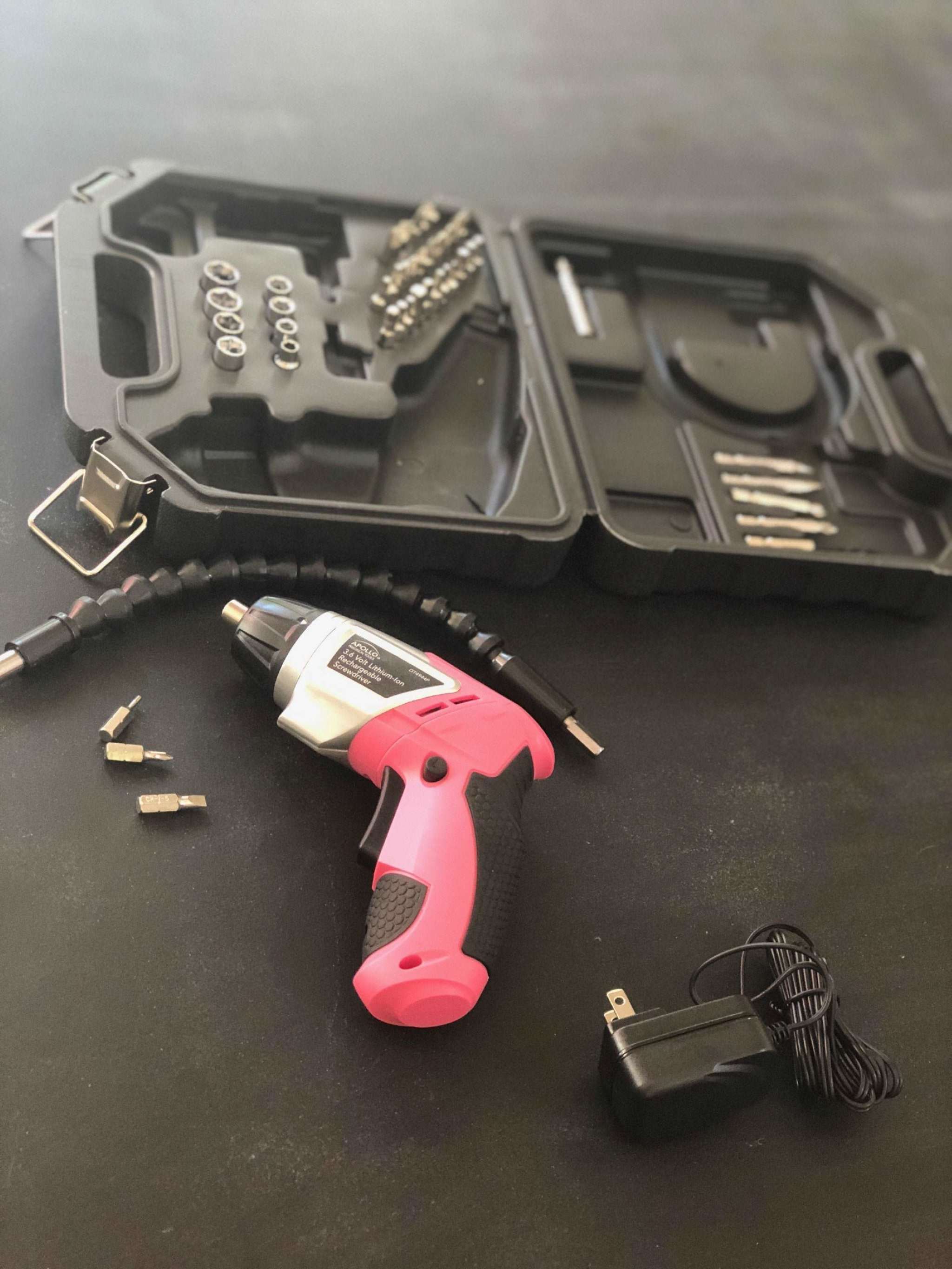 3.6 Volt Lithium-Ion Rechargeable Screwdriver with 45 Piece Accessory Set - Pink DT4944P - Prop and Piston