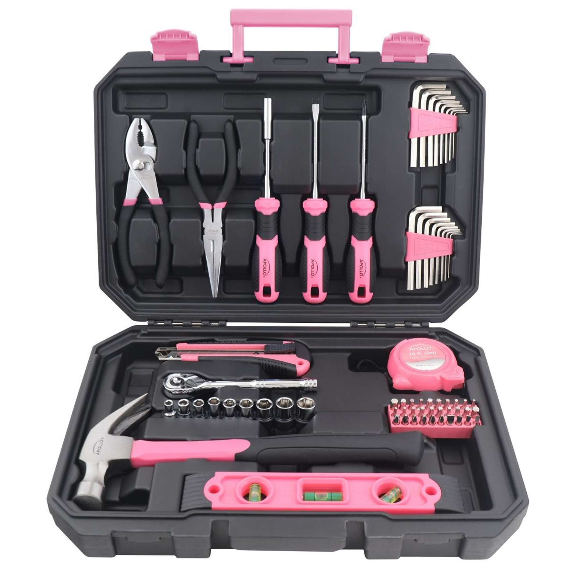Essential 65-Piece Pink Tool Set with Socket Set and Most-Used Tools for Do it Yourself Repairs and Maintenance - DT0001P - Prop and Piston