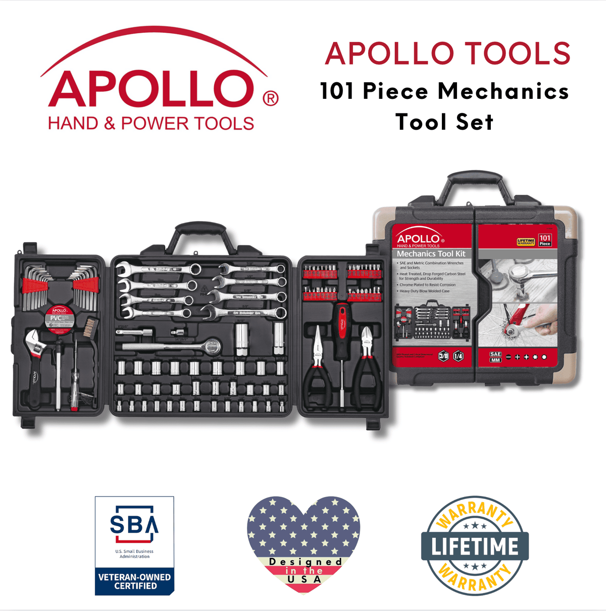 101 Piece Mechanic Tool Set for Vehicle and Home Maintenance, Roadside Emergencies. SAE and Metric Tool Set for Car, Boat, RV, Bikes - DT0006 - Prop and Piston
