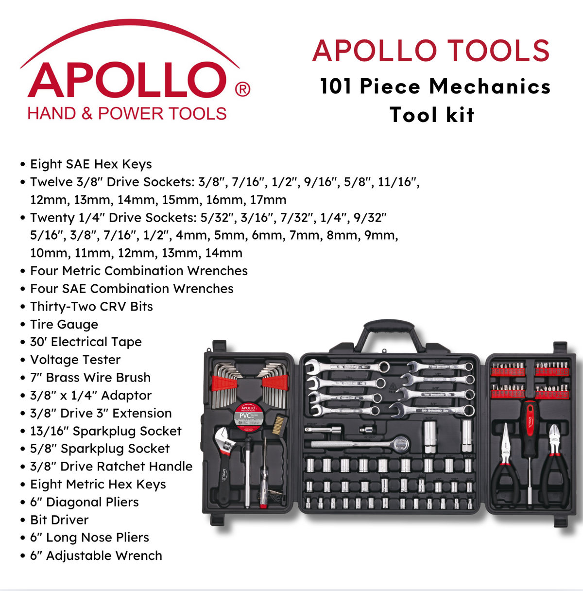 101 Piece Mechanic Tool Set for Vehicle and Home Maintenance, Roadside Emergencies. SAE and Metric Tool Set for Car, Boat, RV, Bikes - DT0006 - Prop and Piston