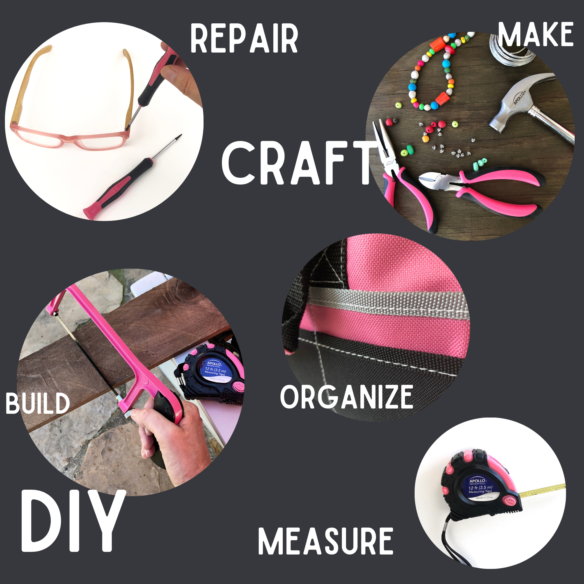 201 Piece Household Tool Kit in a Soft-Sided Tool Bag Pink - DT0020P - Prop and Piston