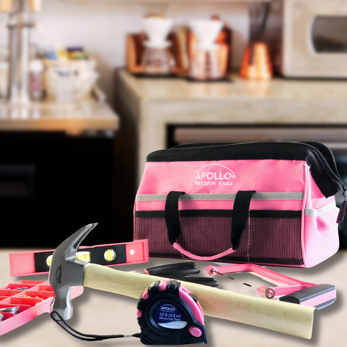 201 Piece Household Tool Kit in a Soft-Sided Tool Bag Pink - DT0020P - Prop and Piston