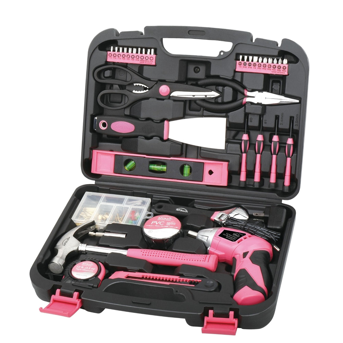 135 Piece Household Tool Kit Pink with Pivoting Dual-Angle 3.6 Volt Lithium-Ion Cordless Screwdriver - DT0773N1 - Prop and Piston