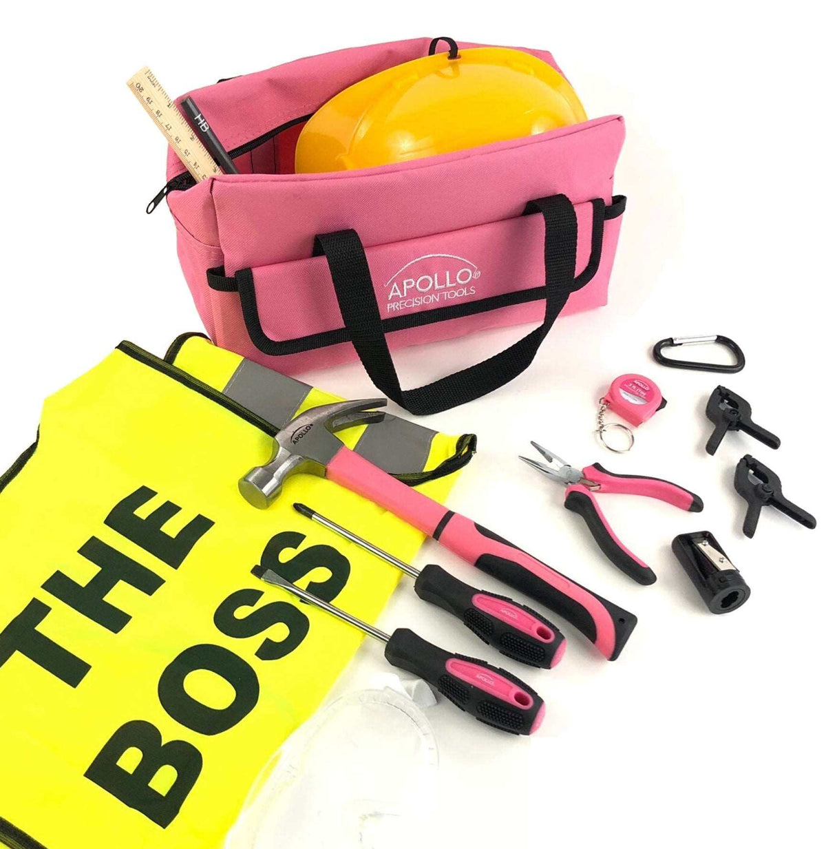 14 Piece My First Tool Kit Educational Tool Set with Pink Tool Bag, Real Pink Tools, and Safety Gear --DT4936P - Prop and Piston