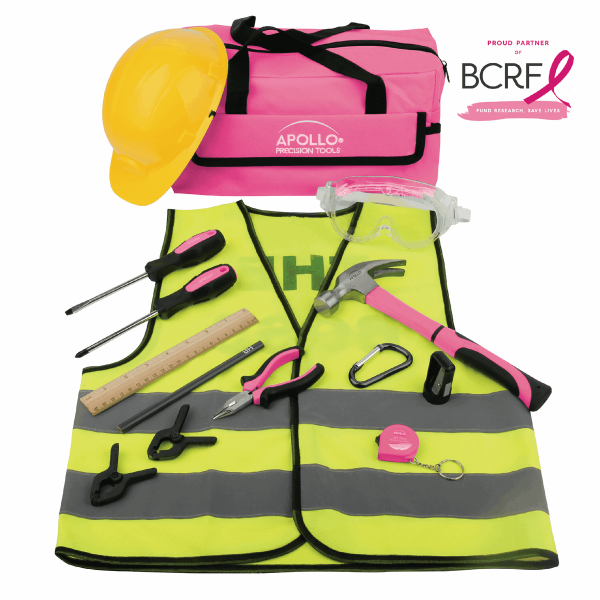 14 Piece My First Tool Kit Educational Tool Set with Pink Tool Bag, Real Pink Tools, and Safety Gear --DT4936P - Prop and Piston