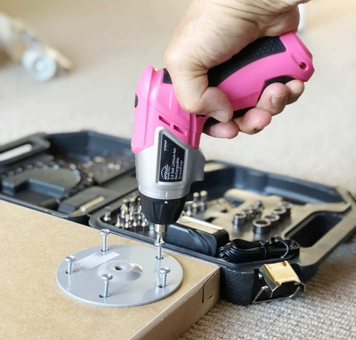3.6 Volt Lithium-Ion Rechargeable Screwdriver with 45 Piece Accessory Set - Pink DT4944P - Prop and Piston