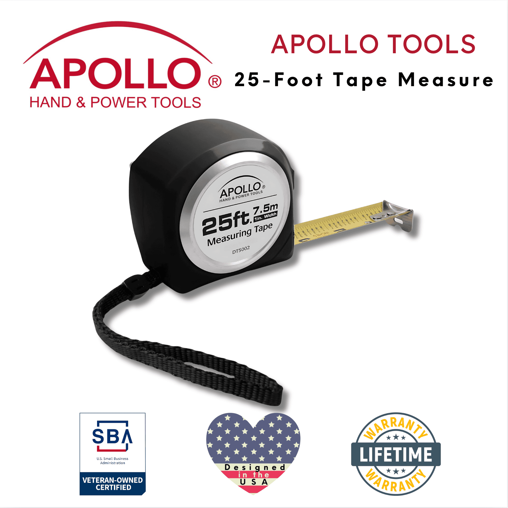 25ft. Tape Measure - Black - DT5002 - Prop and Piston