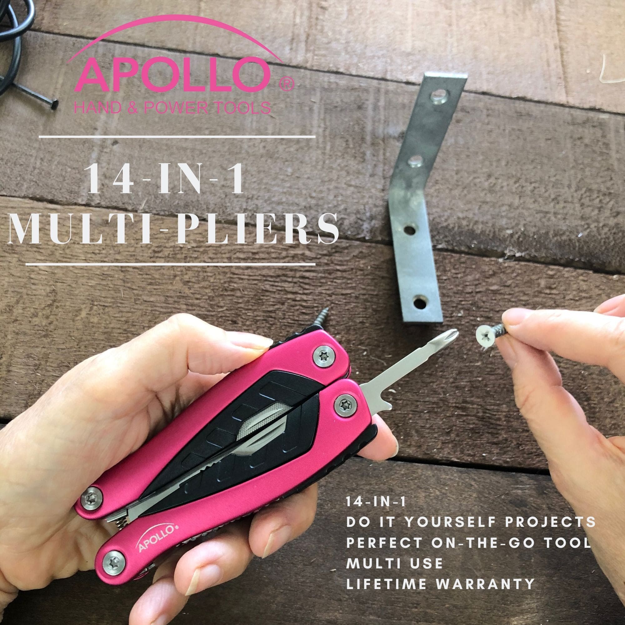 14-in-1 pink pocket multitool with pliers, screwdriver, knife, and outdoor tools for camping and fishing
