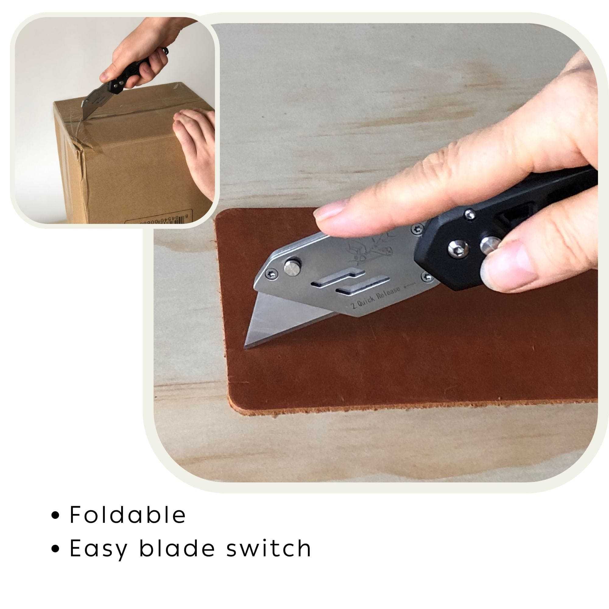Ergonomic Stainless Steel, Lightweight, Foldable Black Utility Knife with Carabiner Clip and Fast-Change Blade - DT5017 - Prop and Piston