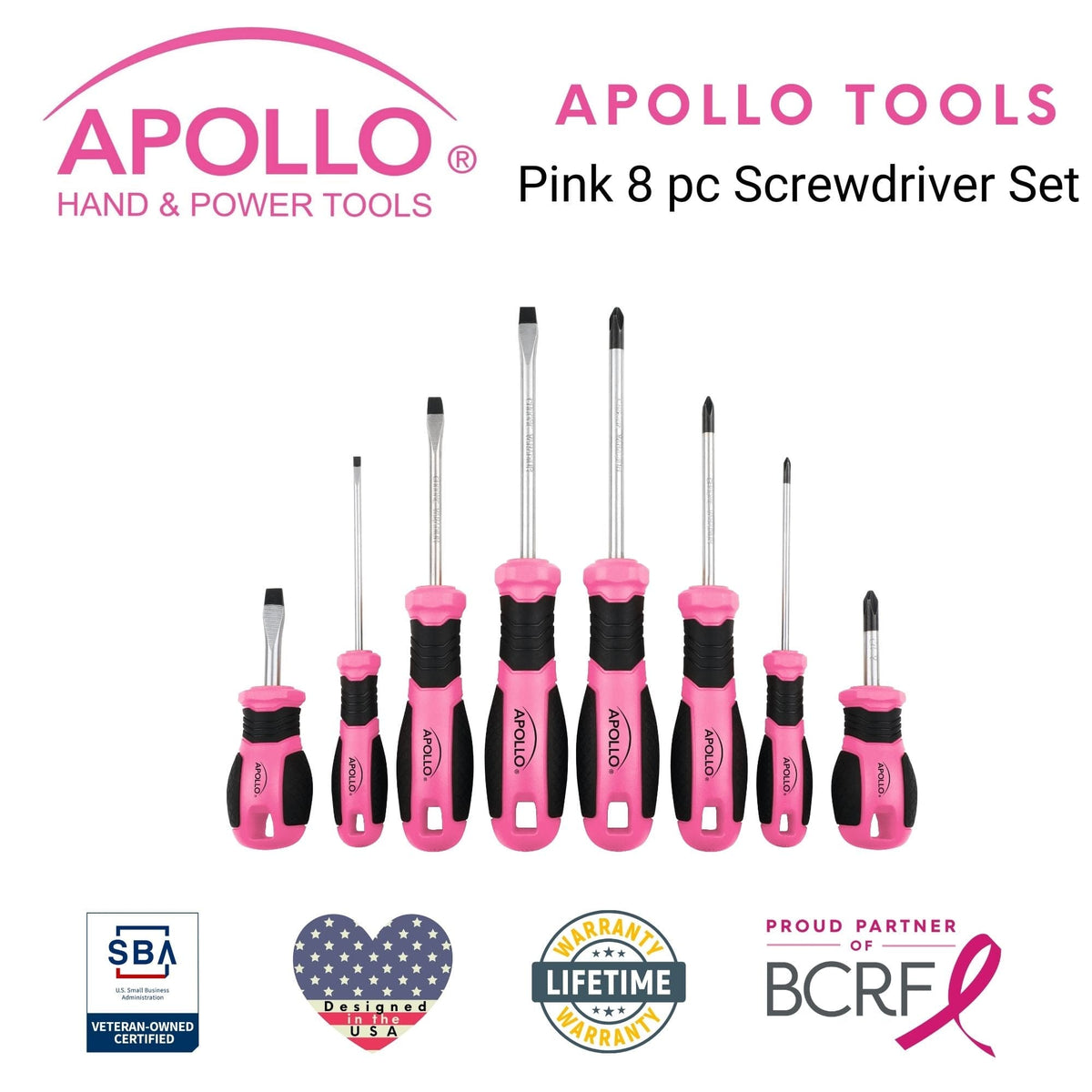Apollo Tools 8 Pink Essential Screwdriver Set DT5018P - Prop and Piston