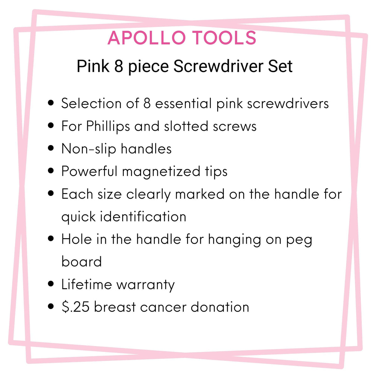 Apollo Tools 8 Pink Essential Screwdriver Set DT5018P - Prop and Piston