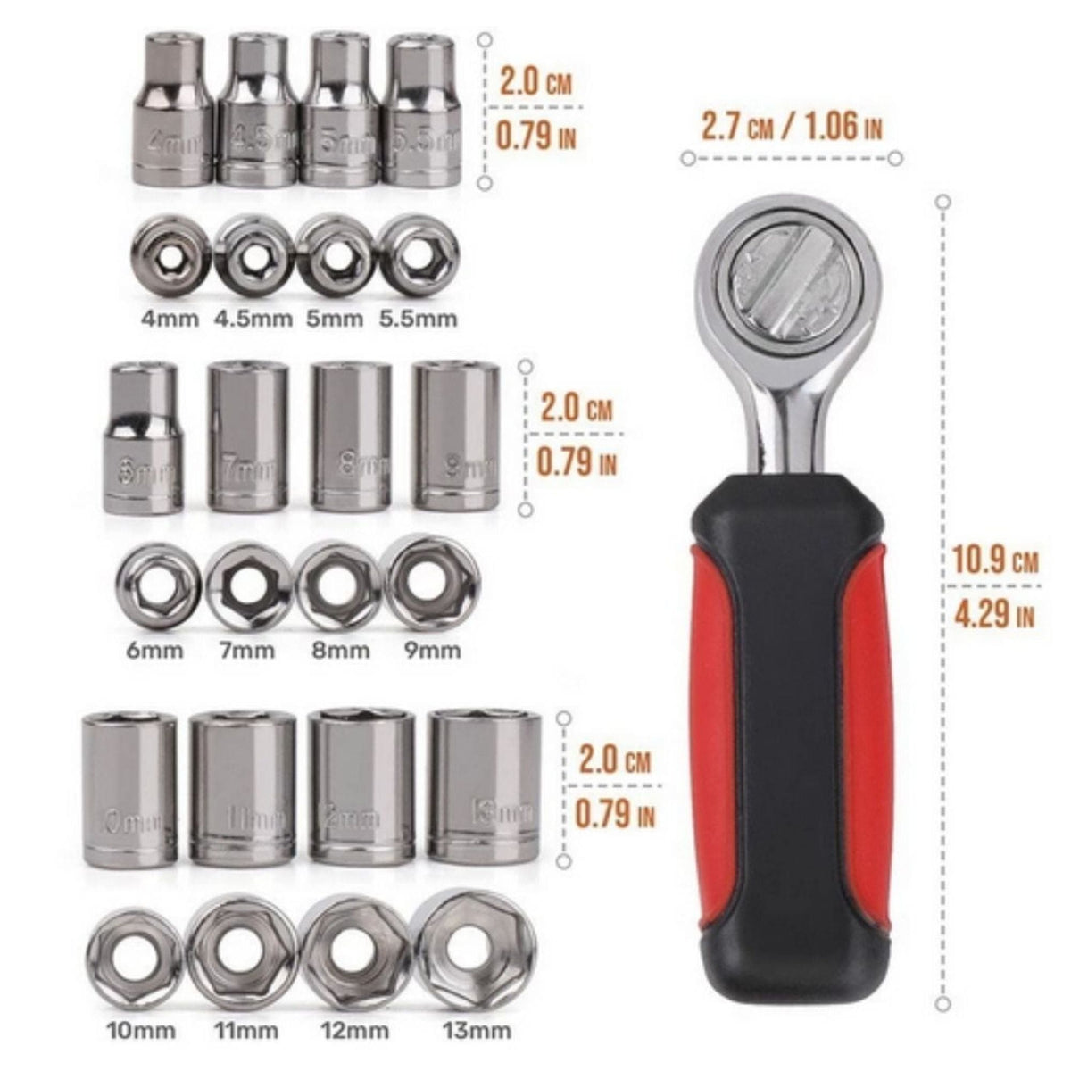 13 Piece ¼ Inch Drive Metric Socket Set - DT5023 - Prop and Piston