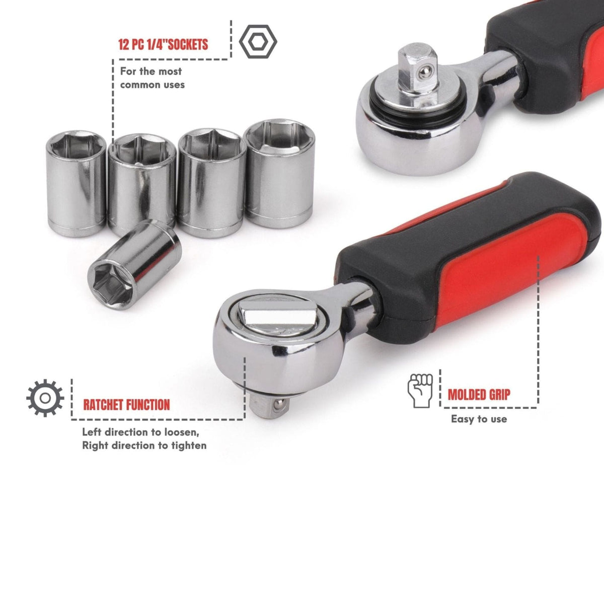 13 Piece ¼ Inch Drive Metric Socket Set - DT5023 - Prop and Piston