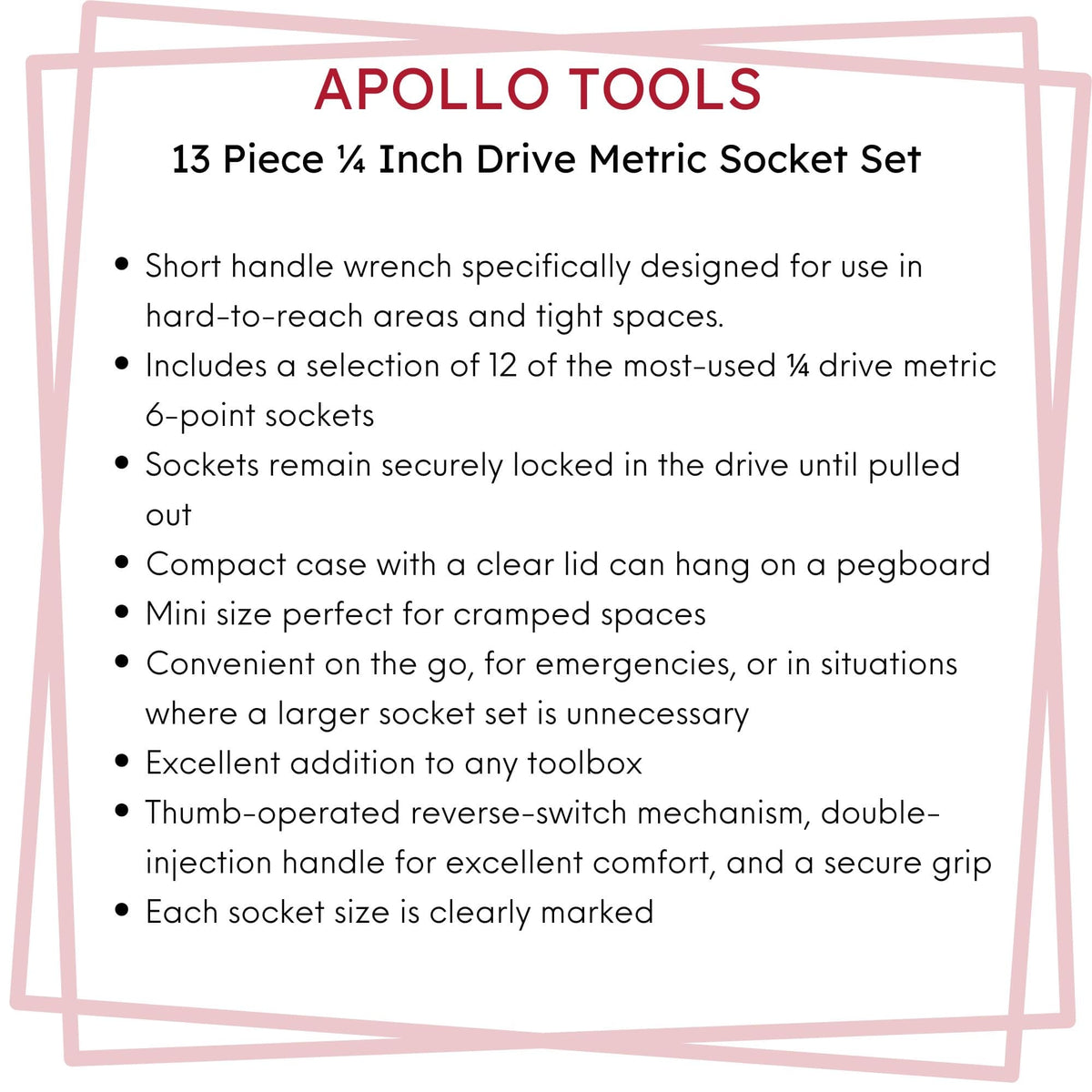 13 Piece ¼ Inch Drive Metric Socket Set - DT5023 - Prop and Piston