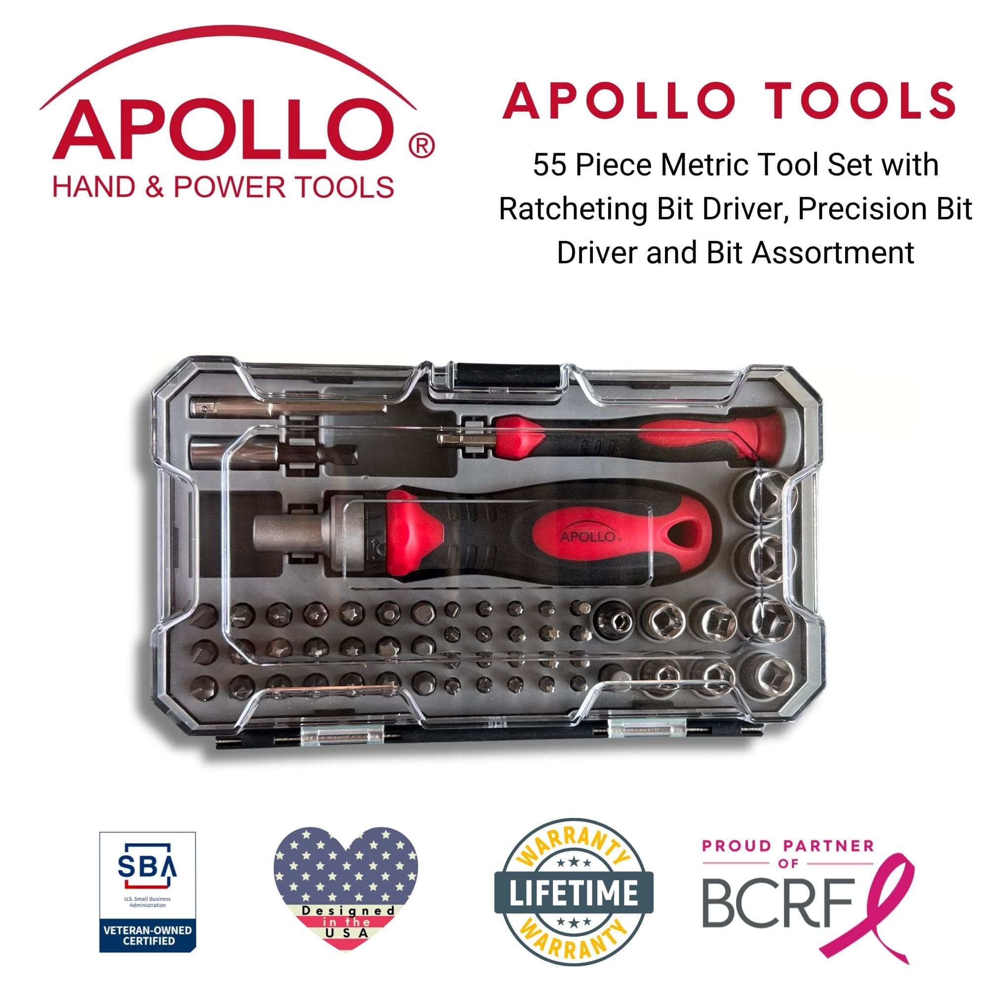 55 Piece Metric Tool Set with Ratcheting Bit Driver, Precision Bit Driver and Bit Assortment - DT5024 - Prop and Piston