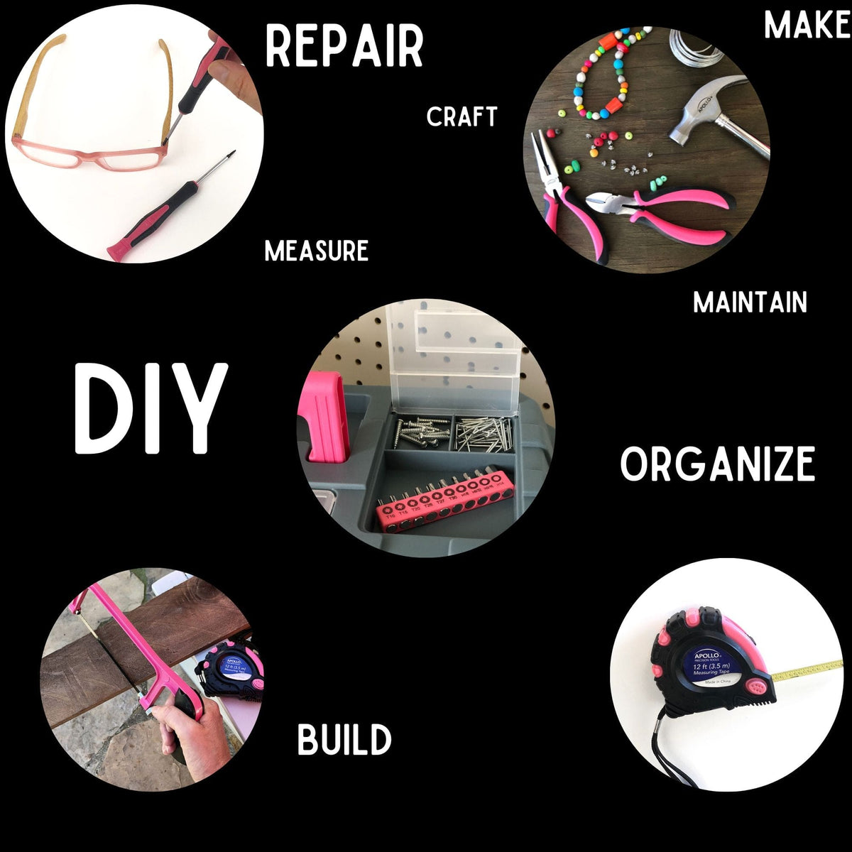 Pink 170 Piece Household Tool Kit with New and Improved Tool Box - DT7103P - Prop and Piston