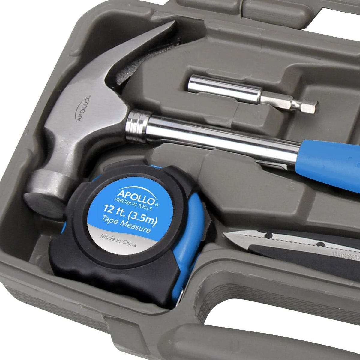 39 piece general tool kit with hammer, pliers, screwdrivers, hex keys, and compact storage case