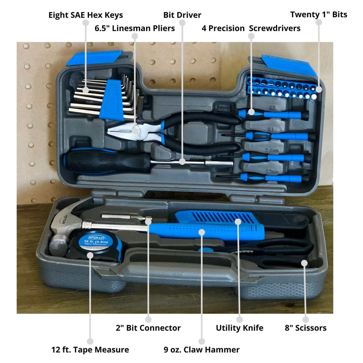 39 Piece General Tool Kit with essential DIY tools in a sturdy compact case for home repairs