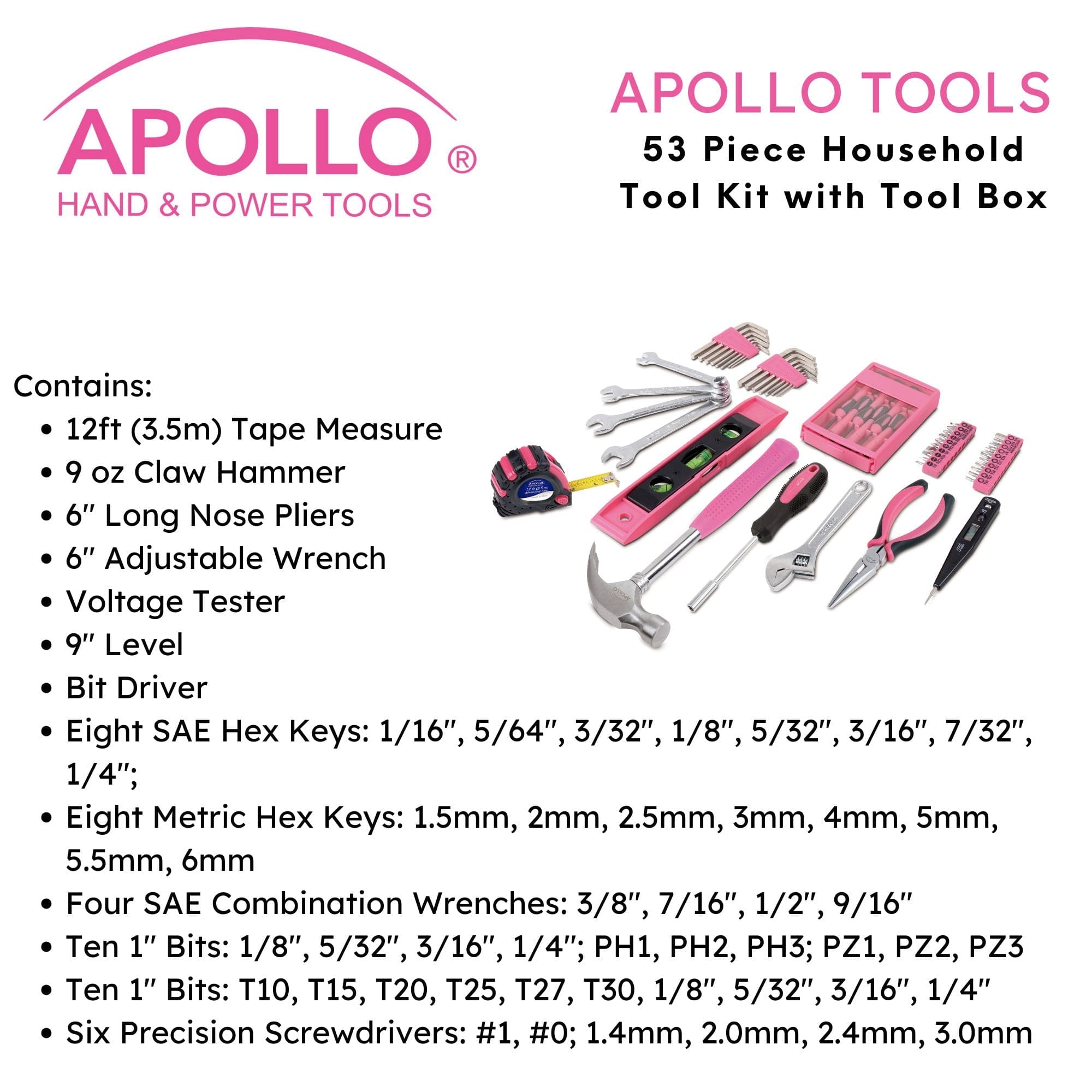 53 Piece Household Tool Kit with Tool Box Pink- DT9773P - Prop and Piston