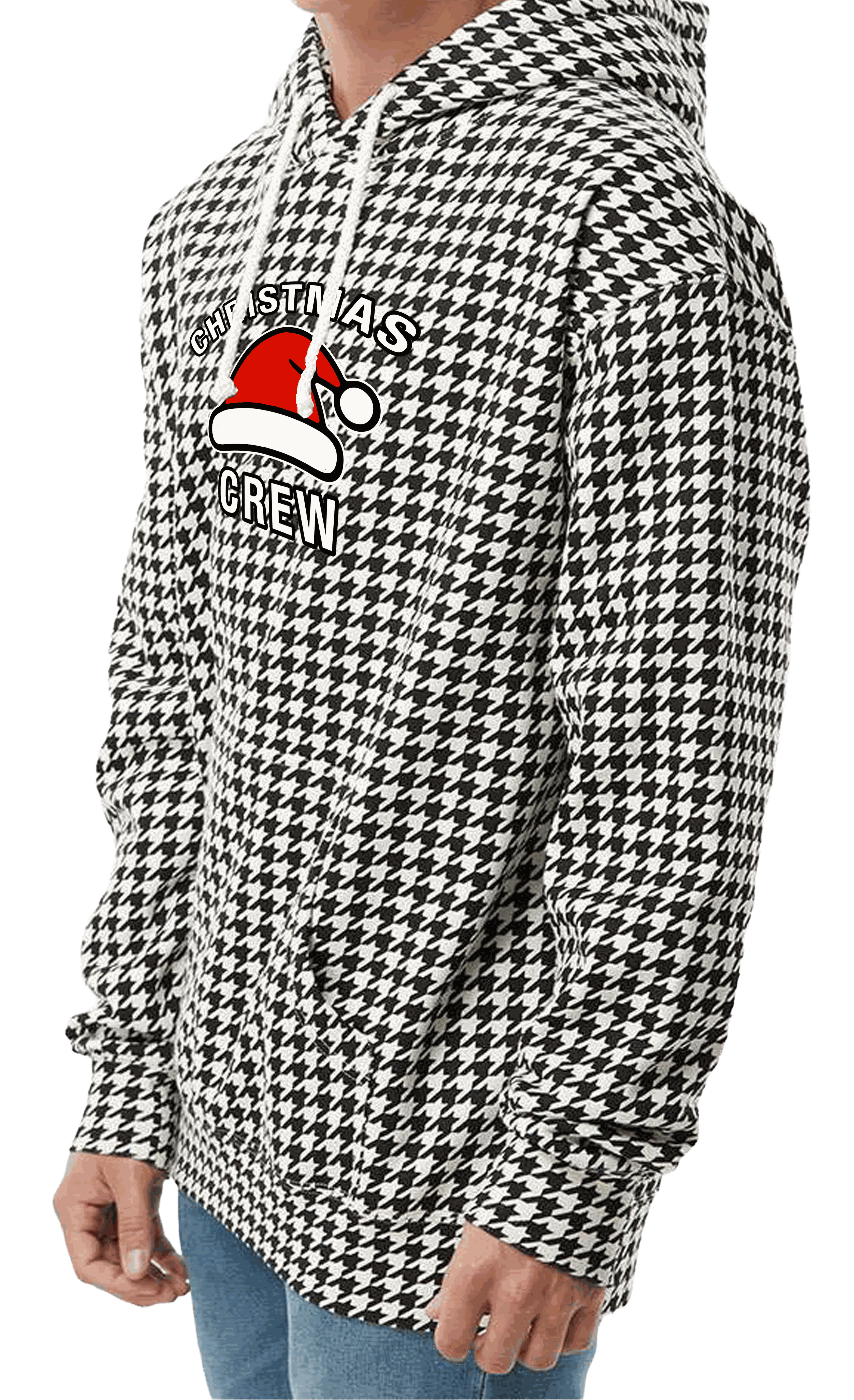 Houndstooth Hoodie with houndstooth pattern and Christmas graphic