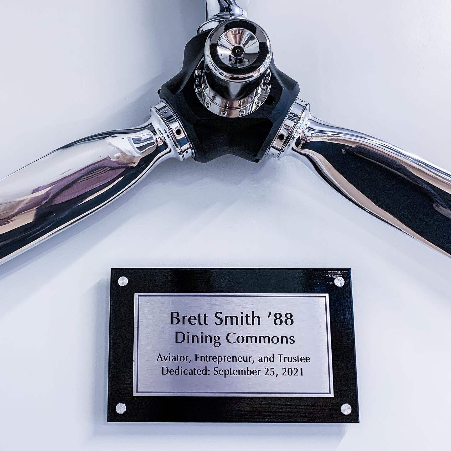3-bladed high polished McCauley aluminum metal airplane propeller wall sculpture with black hub and chrome accents