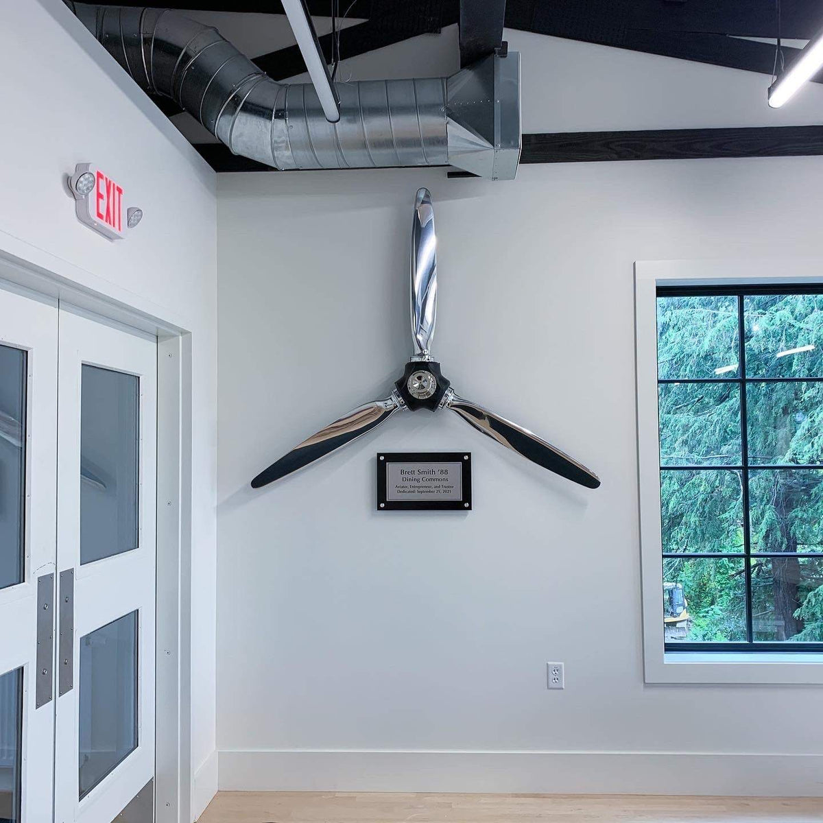 3-bladed McCauley aluminum metal airplane propeller wall sculpture with high polished chrome finish and black hub