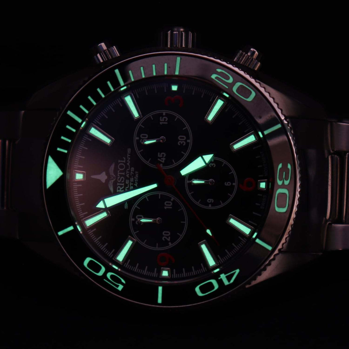 Space Shuttle Atlantis tribute watch with stainless steel case and white dial