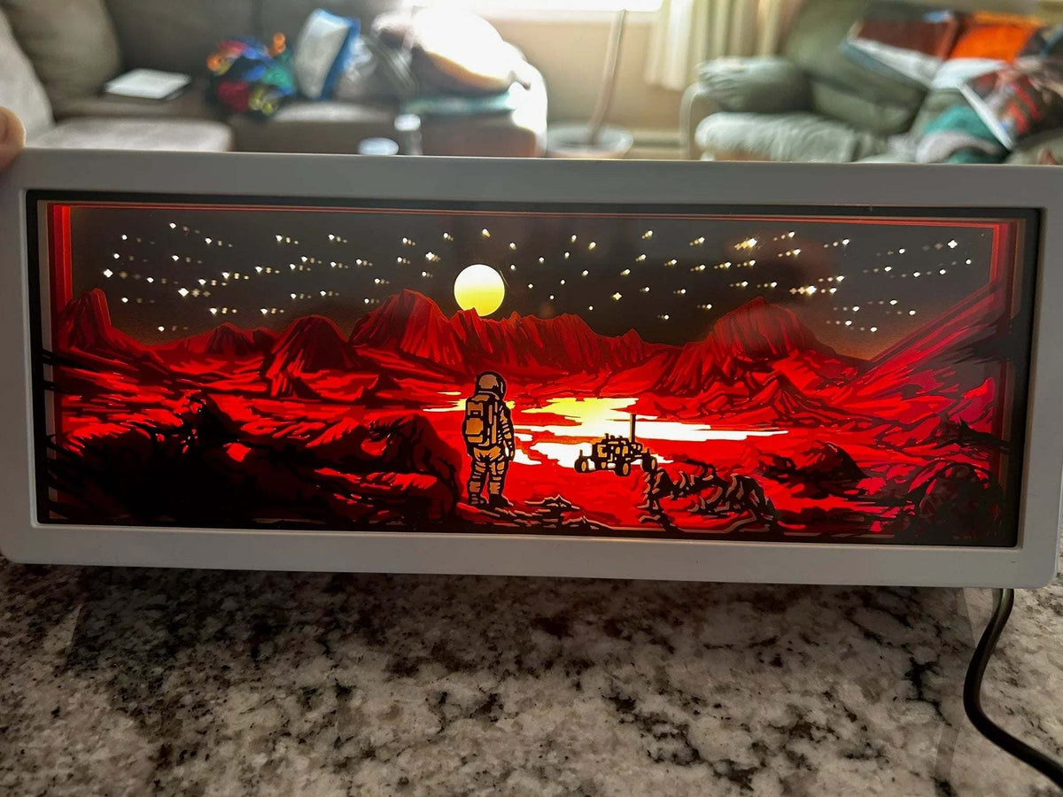 Walking on Mars 3D Paper Light with laser-cut Martian scene and soft LED glow powered by USB or battery
