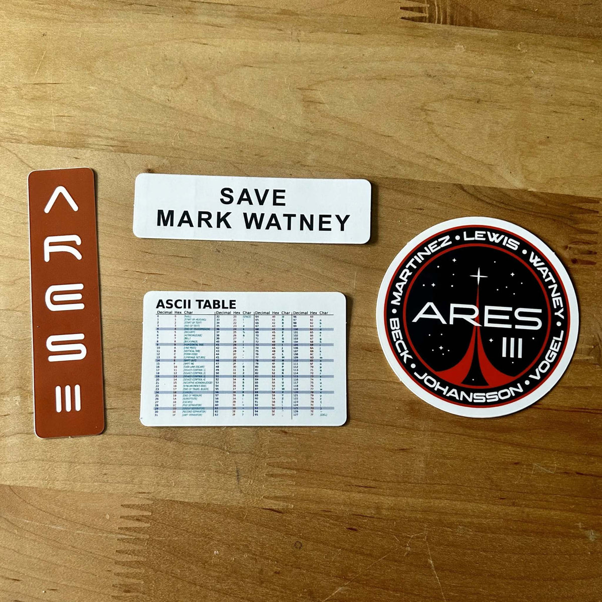 The Martian Sticker Pack featuring four glossy laminated movie-themed stickers under 4x3 inches